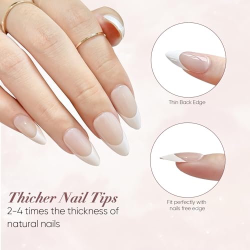 GloBlingle Classic French Gel Nail Tips - 400Pcs French Tip Press on Nails Medium Almond Fake Nails 5 in 1 Acrylic UV Gel Tips Building Gel Top Coat Cover Jelly Gel Tips Nail Extension DIY XS/S/M/L