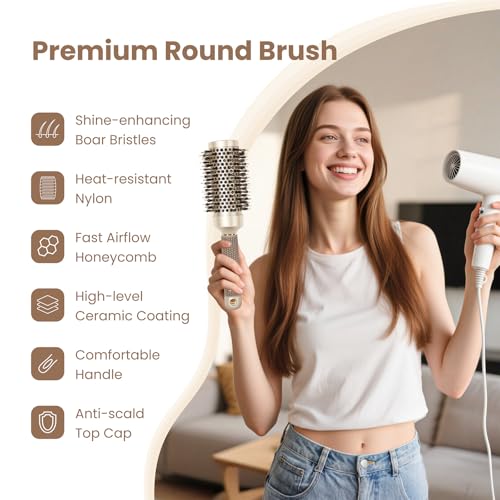 Round Hair Brush for Blow Drying - Ceramic Ionic Boar Bristles