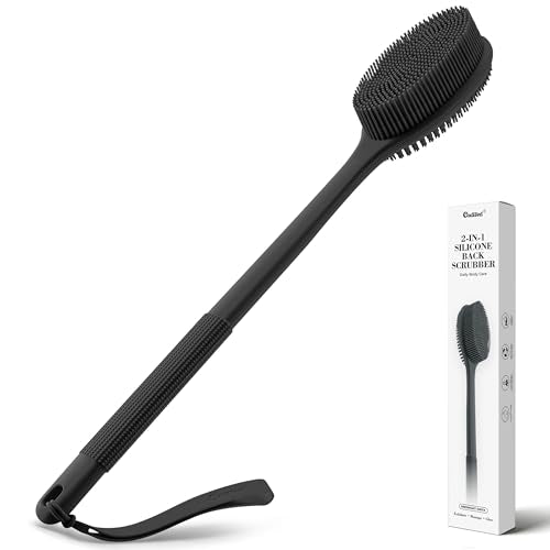 CORATED Midnight Onyx Silicone Back Scrubber 2-in-1 Body Brush with Handle