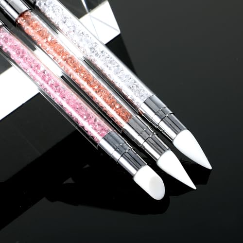 Silicone Nail Art Sculpture Pen Set - Dual Tipped for Precise & Filling - White Pink Orange