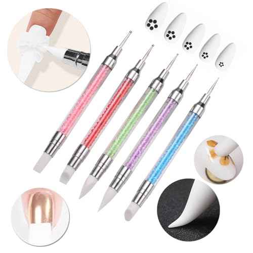 62 Pcs Nail Art Brushes Set,5 Pcs Striping Liner Brush,5 Pcs Dual Tipped Silicone Dotting Sculpture Pen,50 Pcs Nail Sponges for Ombre with Grabbing Pen,Mixing Palette Pen Holder