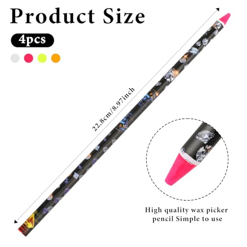 Hariendny 4-Pack Rhinestone Picker Wax Pencil Set with Sharpener for DIY Nail Art