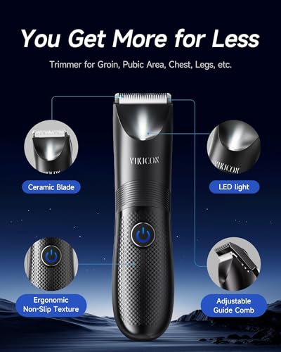VIKICON Waterproof Manscape Trimmer for Men with LED Light