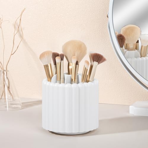 Rotating Makeup Brush Holder Organizer 7 Slots White