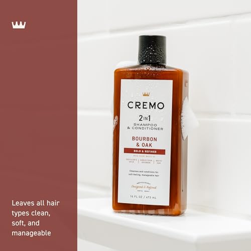 Cremo Bourbon & Oak 2-in-1 Shampoo & Conditioner, 16 Fl Oz