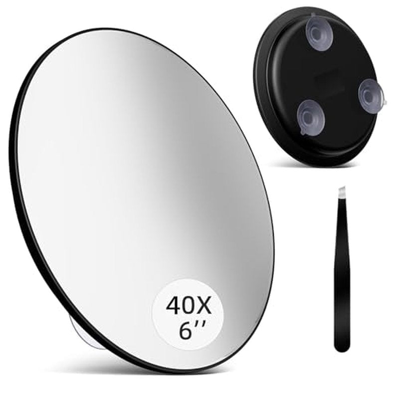 40X Magnifying Mirror with Suction Cups & Tweezers