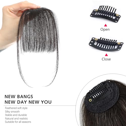 Human Hair Clip-In Bangs for Women - Wispy & Natural Look, Brown/Black