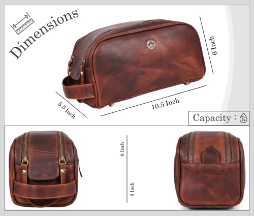 10" Genuine Leather Toiletry Bag with Waterproof Lining