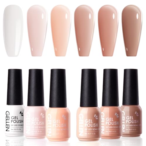 Gellen Brown Gel Nail Polish Set, 6 Colors Nude Gel Polish Set, Neutral Gel Tones Nail Polish Soak off U/V Cured, Christmas Gel Nail Polish Set for Gift Salon Use