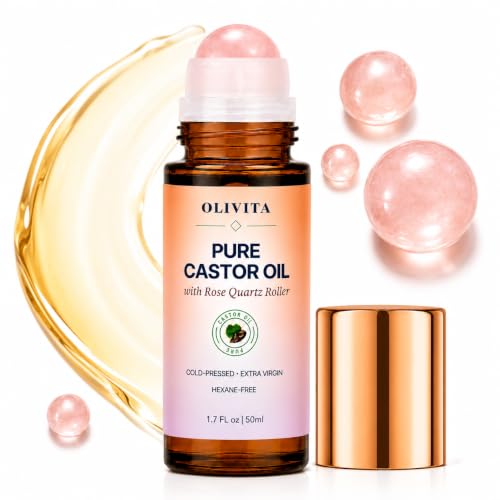 OLIVITA Organic Castor Oil with Rose Quartz Roller for Face & Brows