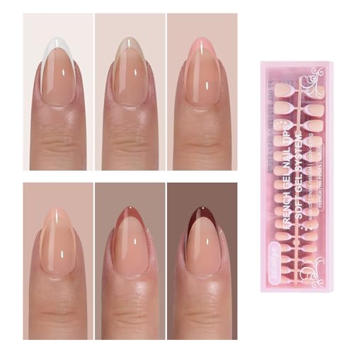 Jsiallye French Tip Press-On Nails A-2 Short Almond Nude - 180pcs, 6 Shades, Easy Manicure