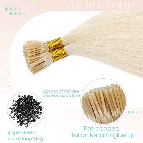 S-noilite Pre bonded I Tip Hair Extensions Human Hair Fusion Stick Tip for Women 100Strands 50Gram Remy Human Hair Piece Invisible Keratin Glue K Tip in Hair 18Inch #60 Platinum Blonde
