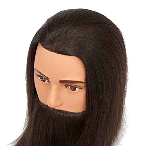 Traininghead Mannequin Head with Human Hair Manikin Training Practice Head Cosmetology Doll Heads for Hairdresses with Clamp Stand (Black)