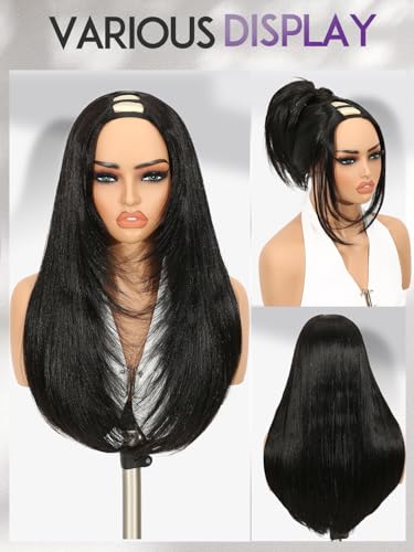 Yaki Straight U Part Wig 24" Clip-In Glueless Heat Resistant Natural Black