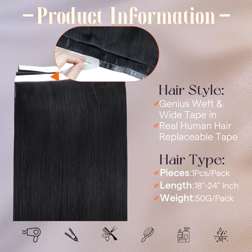 Full Shine Genius Weft Tape in Hair Extensions Jet Black 18 Inch