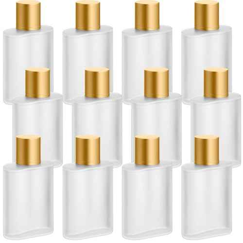 Tessco for you 12 Pcs 100ml / 3.4 Ounces Frosted Glass Bottle Perfume Atomizer Refillable Spray Empty Perfume Dispenser Fine Mist Atomizer Cosmetic Container for Travel Men Women(Gold)