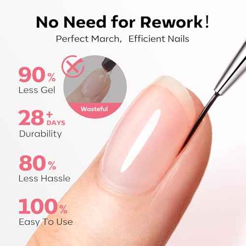 modelones Base Coat Builder Nail Gel, Clear Builder Nail Polish 7-in-One with Detachable Liner Nail Brush LED Lamp Cured Strengthener Color Rubber Base Coat for Apex Building Extension Thickening 10ml