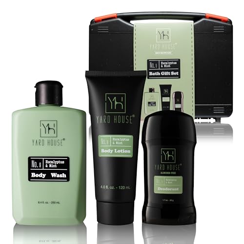 Mens Skincare Gift Set ? Eucalyptus & Mint Body Wash, Lotion & Deodorant in Travel Case ? Premium Grooming Kit for Men ? Fathers Day Birthday Christmas Gift Idea