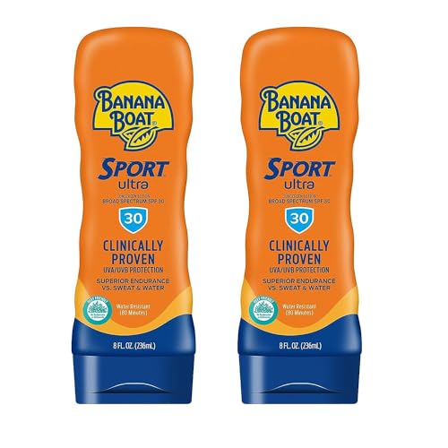 Banana Boat Water Resistant Sport Performance Broad Spectrum SPF 30 Sunscreen Lotion, Swim Splash Sport - Up to 80 Minutes Water Resistant, 8 Fl Oz (Pack of 2)