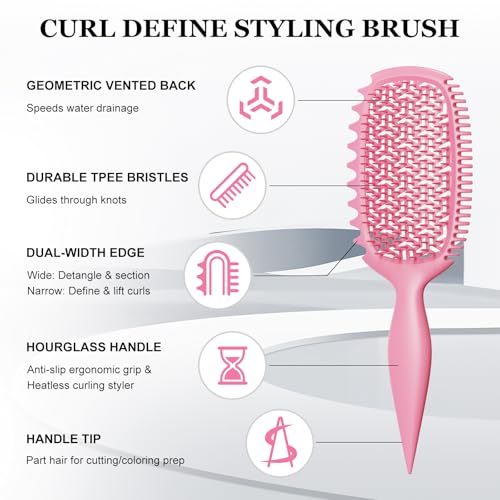 Curl Defining Brush for Thick Coily Hair - Dual-Sided TPEE Detangler