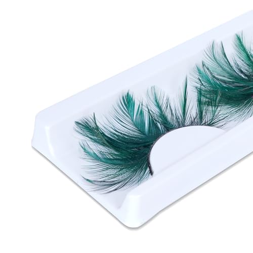Halloween Feather Eyelashes Cosplay, AMilHiTon Faux Mink | Green Extra Long Feather Eyelashes for Dance Halloween Costume Parties Festivals