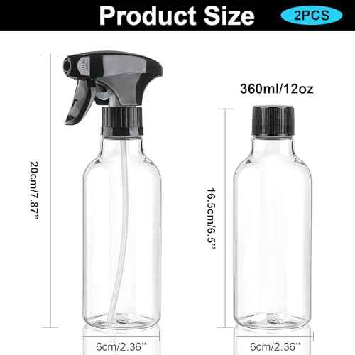 Cosywell Plastic Spray Bottles 12oz/360ml 2 Pack Empty Spray Bottles for Cleaning Misting Spray Bottle for Hair, Essential Oils, Toners Rose Water Cosmetics (Clear)