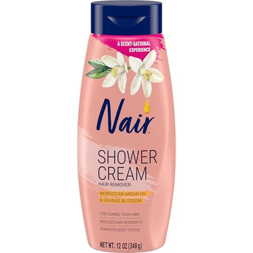 Nair Shower Cream, Quick and Easy Hair Removal Cream with Moroccan Argan Oil and Orange Blossom for Body, 12 Oz
