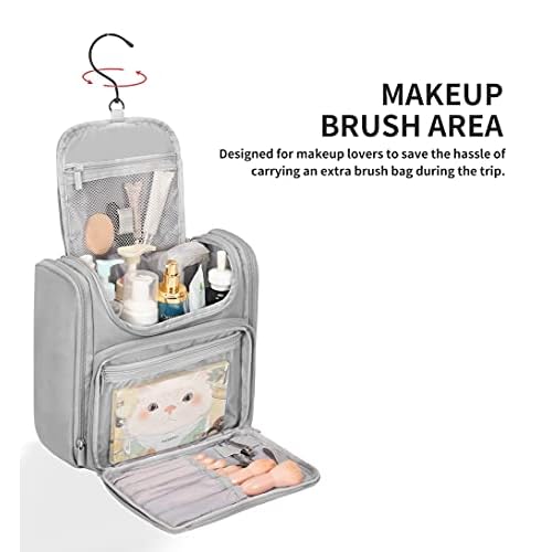 BOOMRICH Large Toiletry Bag for Women and Men, Hanging Leather Travel Makeup Bag with 360¡Æ Hook, Travel Organizer for Full Sized Container, Toiletries, Brushes, Blue Grey