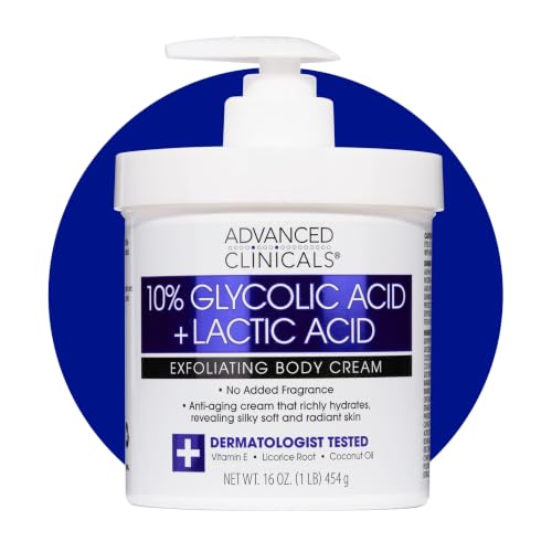 Advanced Clinicals 10% Glycolic & Lactic Acid Body Lotion 16oz Exfoliating Moisturizer
