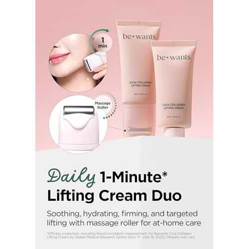 bewants Gua Sha Neck Cream Roller, Korean Neck Cream with Massage Roller, Rapid Lift Neck Serum Roll On, Moisturizer for Tightening Skin with Centella Asiatica (2 Pack)