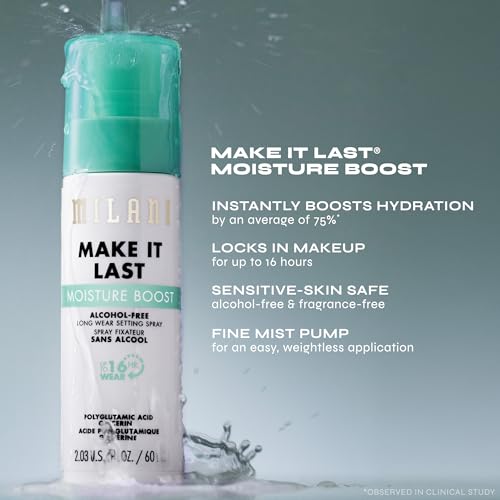 Milani Make It Last Moisture Boost Setting Spray - Alcohol Free Waterproof Makeup Finishing Mist - Hydrating & Soothing Formula for Sensitive Skin - 1 Count