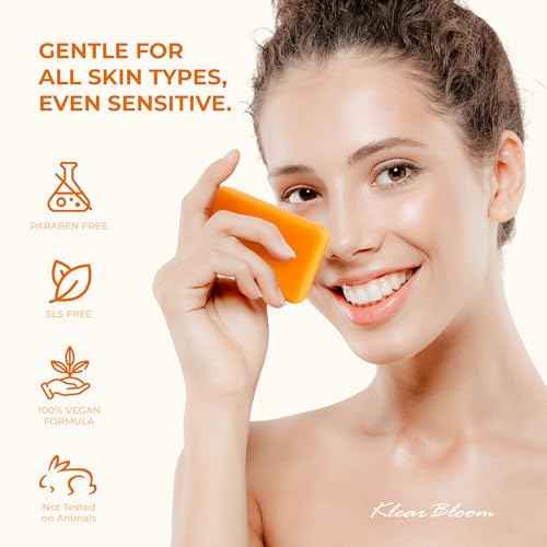 Kojic Acid Soap, Turmeric Soap Bar for Dark Spots Brightening & Moisturizing with Collagen, Vitamin E, Retinol, Hyaluronic Acid, Shea Butter, Paraben & Sulfate-Free 105g x 2 Bars