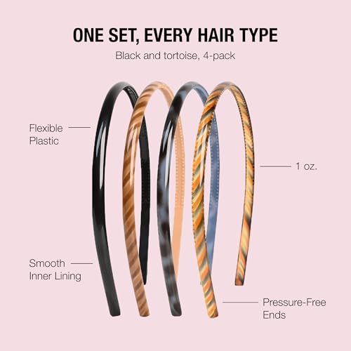 Scünci Skinny Headbands, 4-Pack No-Damage Hold