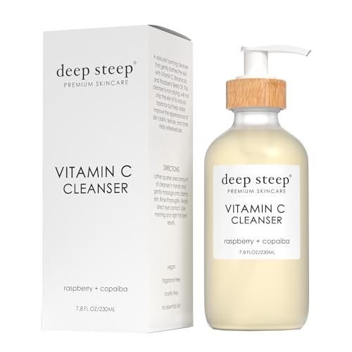 Deep Steep Vitamin C Face Cleanser, 7.8 oz ? Gentle Daily Wash with Green Tea, Raspberry Seed Oil, Aloe Vera, Rosehip Oil, Glycerin & Vitamin C ? Vegan, Clean Beauty Skincare, Hydrated Skin