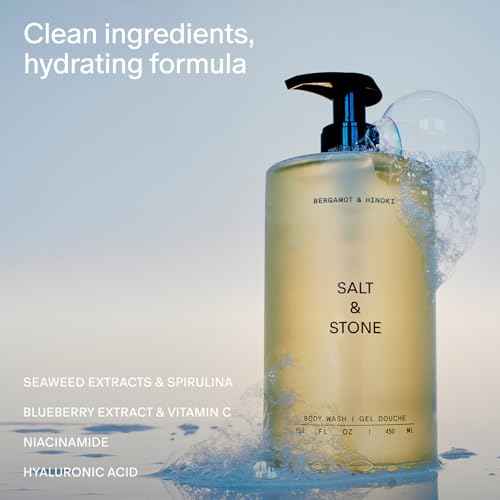 Salt & Stone Body Wash with Antioxidants for Deep Moisture | For Women & Men, Sulfate, Paraben, & Dye Free, Leaving Skin Soft and Hydrated | Bergamot & Hinoki 32 fl oz