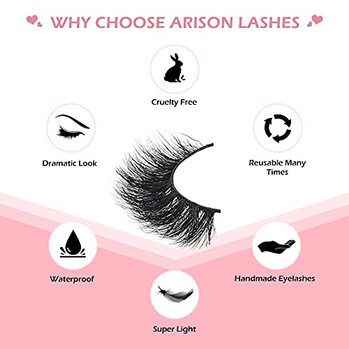 Arison 3D Mink Lashes - Wispy Dramatic Reusable Eyelashes