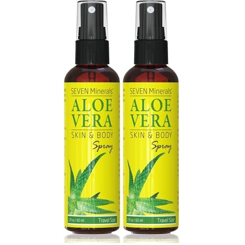 Seven Minerals Travel Size Organic Aloe Vera Spray with 100% Pure Aloe From Freshly Cut Aloe Plant, Not Powder - No Xanthan,So It Absorbs Rapidly With No Sticky Residue (2 fl oz) (Pack of 2)