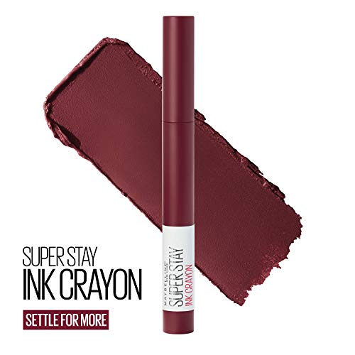 Maybelline Super Stay Ink Crayon Lipstick Makeup, Precision Tip Matte Lip Crayon with Built-in Sharpener, Longwear Up To 8Hrs, Settle For More, Berry Wine Purple, 1 Count