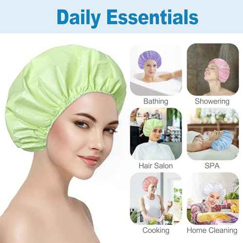 6 PCS Shower Caps for Women, Double Side Waterproof Shower Cap, Reusable Elastic Bath Caps for Shower, EVA Bathing Shower Caps, Bath Hair Caps - Candy Color