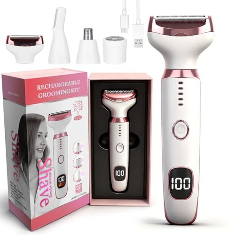 2026 Electric Razor for Women Men,4 in 1 Ladies Wet & Dry Body Razors and Facial Hair Remover,Rechargeable LED Display Hair Removal Kit for Nose Face Body Bikini Hair (Multicolor Pink)