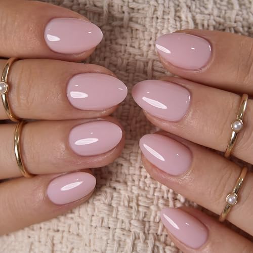 CurvLife Extra Short Almond Press On Nails - Soft Gel Nude Pink Kit (32 Pcs)