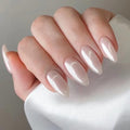 Press On Nails Almond Medium 24pc White Aurora Design