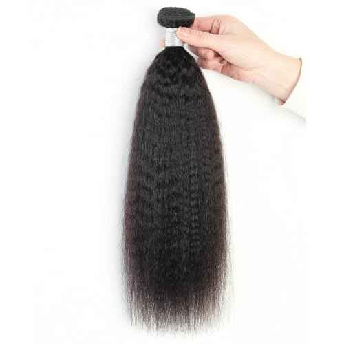 Single Bundle Human Hair Yaki Straight Bundles 24 inch Kinky Straight Brazilian Remy Hair Weave Real Unprocessed Virgin Hair 1 Bundle Extensions Natural Color