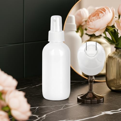 JUVITUS (12 pack) 4 oz / 120 ml High Shine Gloss White Glass Boston Round Bottle with White Fine Mist Spray
