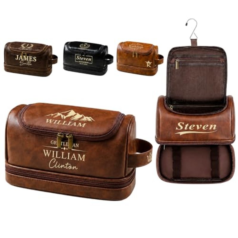 Custom Engraved Leather Dopp Kit for Men | Personalized Toiletry Bag