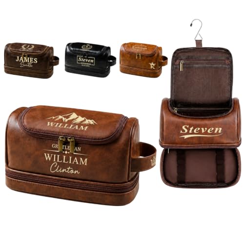 Custom Engraved Leather Dopp Kit for Men | Personalized Toiletry Bag