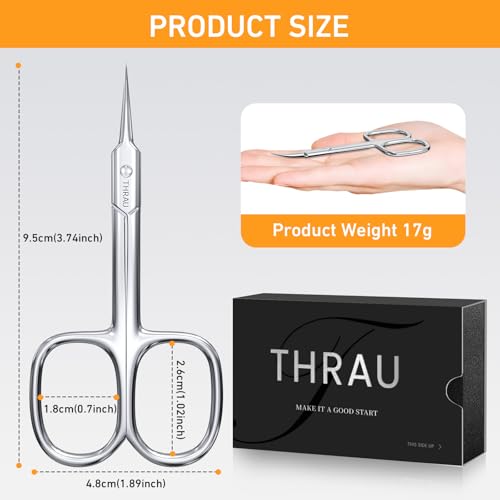 THRAU Extra Fine Cuticle Scissors - Stainless Steel Precision Nail Trimmer