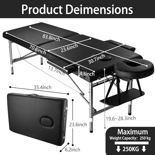 Height Adjustable Massage Bed with PU Leather - Foldable