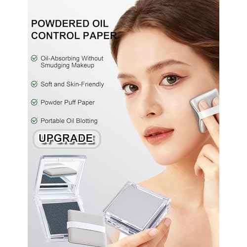 Oil Blotting Paper with Powder - 300 Sheets with Mirror, Puff & Refills, Absorbs Excess Face Oil, Controls Shine, Gentle for Makeup Use