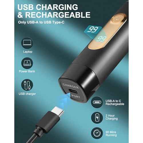 Ear and Nose Hair Trimmer for Men Women with LED Display, 2 in 1 Painless USB Rechargeable Nose Trimmer Clipper Eyebrow & Facial Hair Remover, 13,000 RPM,Dual Edge Blades,Waterproof,Black Gold